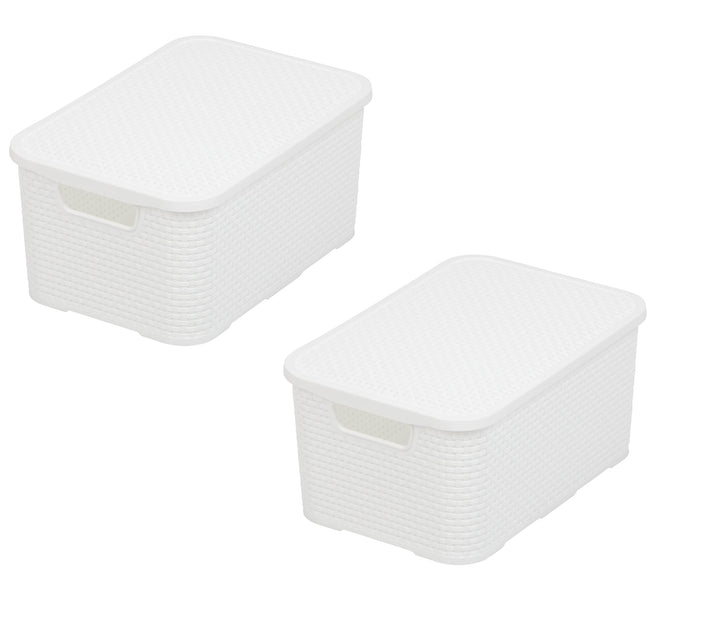 BranQ - Home essential Korb mit Deckel in Rattan Design 2er Set Grösse M 19 l, BPA-frei Kunststoff P