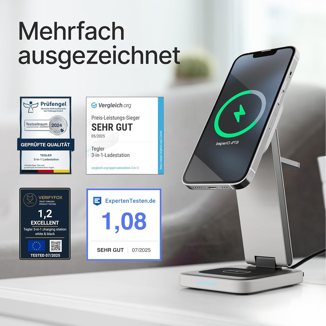 3-in-1 MagSafe Ladegerät – hochwertiges Aluminium – Kabelloses Ladegerät für iPhone, Apple Watch und