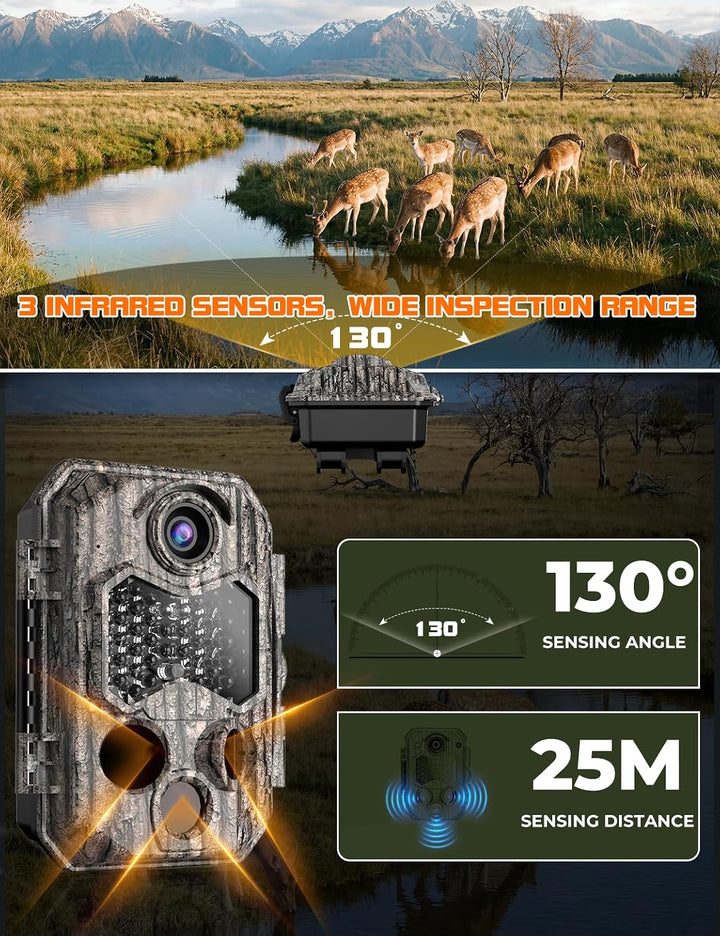 Wildkamera, Video 4K H.264 60MP mit 10000mAh Akku