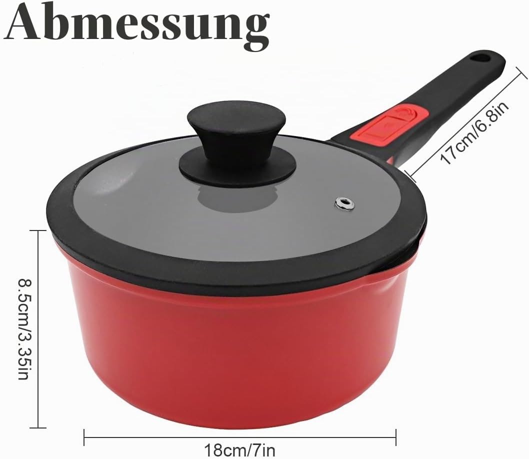 Kasserolle 18cm mit Deckel, 2L Antihaft-Stielkasserolle mit Abnehmbarer Griff, Milchtopf Geeignet fü