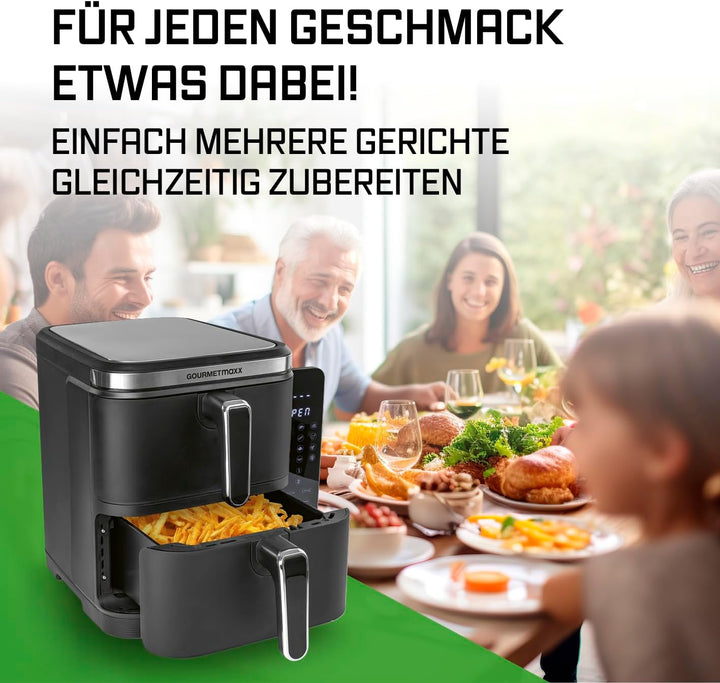 GOURMETmaxx FryUp Vertikale Doppelkammer Heissluftfritteuse | vertikaler Airfryer | klappbares Touch