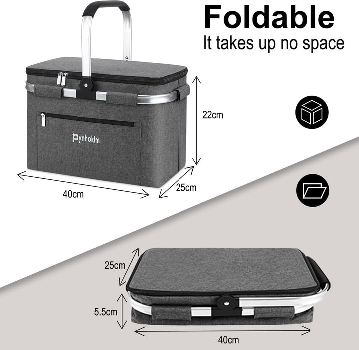 Pynhoklm®30L Einkaufskorb mit Kühlfunktion Tragekorb Faltbar Picknickkorb mit Deckel Klappkorb Therm