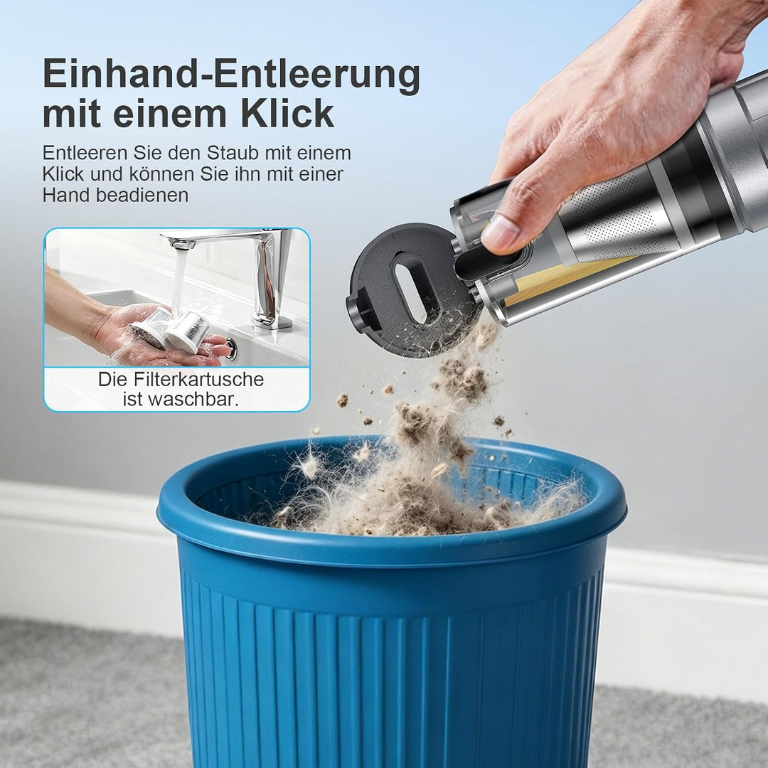 Handstaubsauger, 26000 Pa 4-In-1 Mini Staubsauger Akku Kabellos mit Digitalanzeige 1-Knopf-Selbstent