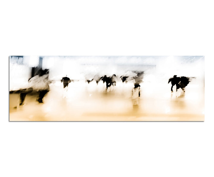 Paul Sinus Art Panoramabild auf Leinwand und Keilrahmen 150x50cm Stadt Geschäftsleute verschwommen a