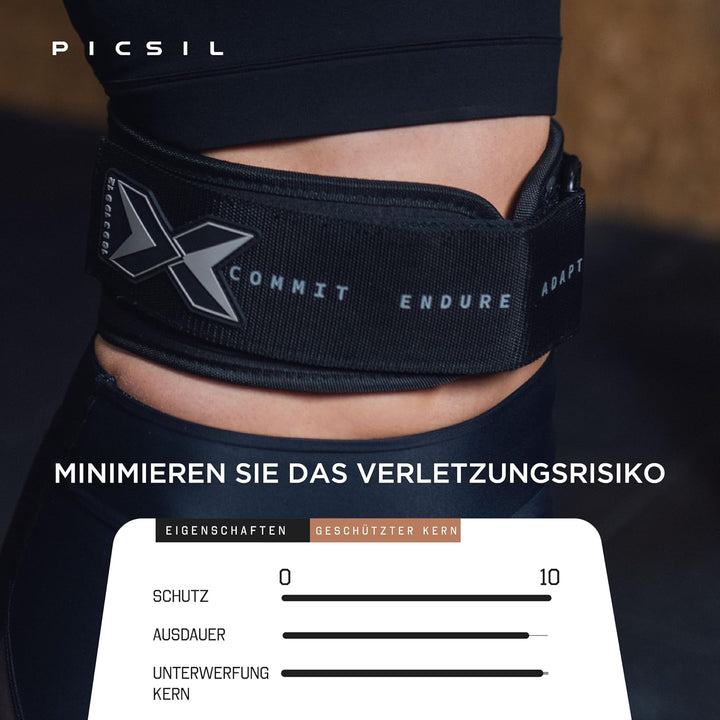 PICSIL - Gewichthebergürtel, Lendenwirbelstütze für Reissen &amp; Stossen, Wettkampfgenehmigt mit Schnal