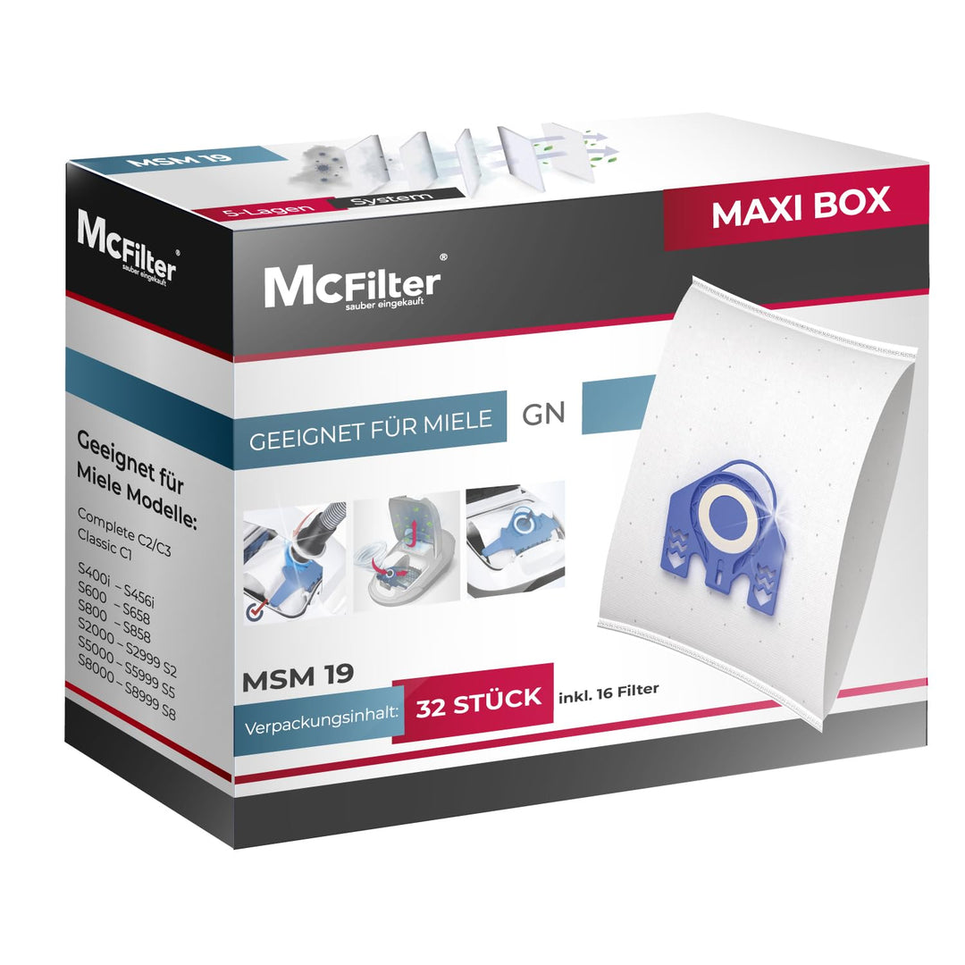 McFilter | 32 Staubsaugerbeutel geeignet für Miele Staubsauger GN Serie S2 S4 S5 S6 S8, Complete C2/