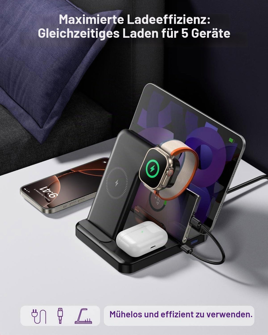 Intoval 5-in-1 Ladestation, kompatibel mit iPhones 17/17 Pro/17 Pro Max, iPad Pro/Air/Mini, Apple Wa