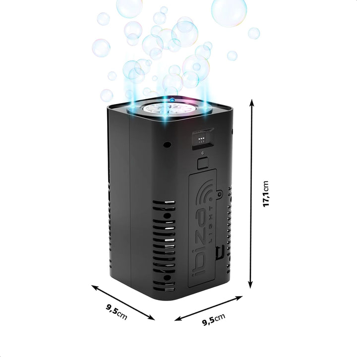 Ibiza - BUBBLE-DREAM - Tragbare batteriebetriebene Seifenblasenmaschine mit farbigen RGB-LEDs - Sync