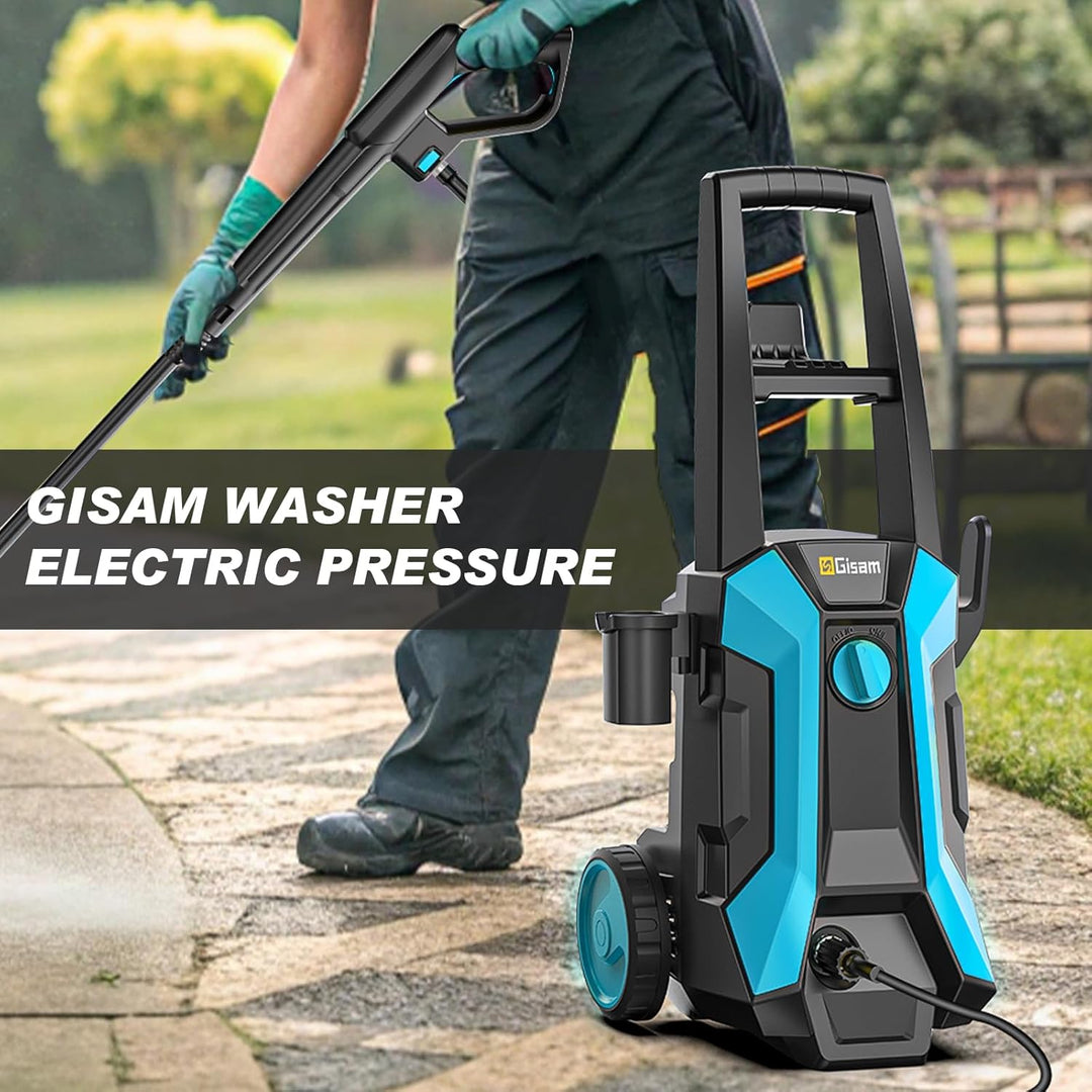 Gisam Hochdruckreiniger,2200W Hochleistungsmotor mit 8m Schlauchhaspel,Max 180BAR,Fördermenge 480L/H