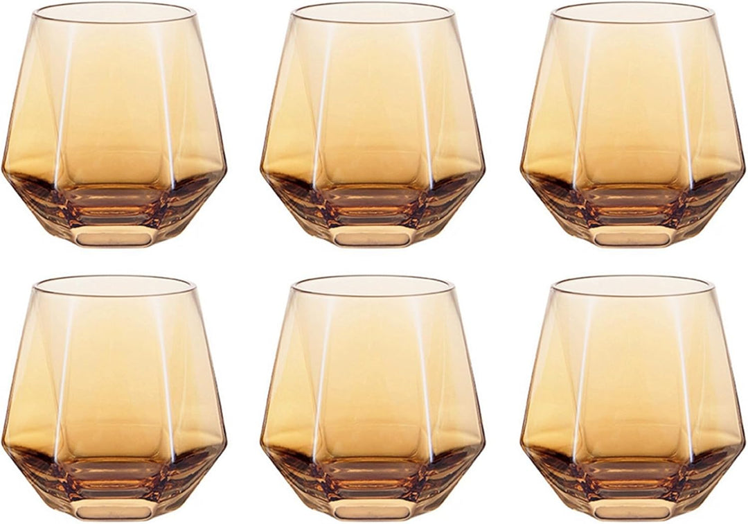 300ml Diamant Whiskey Gläser 4/6 Set, Klar Geometrisch Modisch Wasser Saft Tumbler Gekippt Scotch Gl