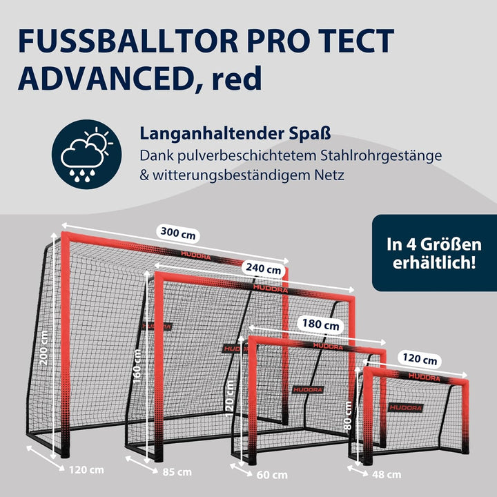 HUDORA Fussballtor Pro Tect Advanced – Outdoor Fussballtor mit Netz und wetterfester Ummantelung für