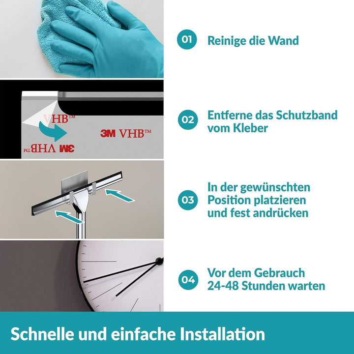 WEISSENSTEIN Duschabzieher ohne Bohren | Abzieher Dusche mit Haken zur Halterung - Gummilippe 25cm -