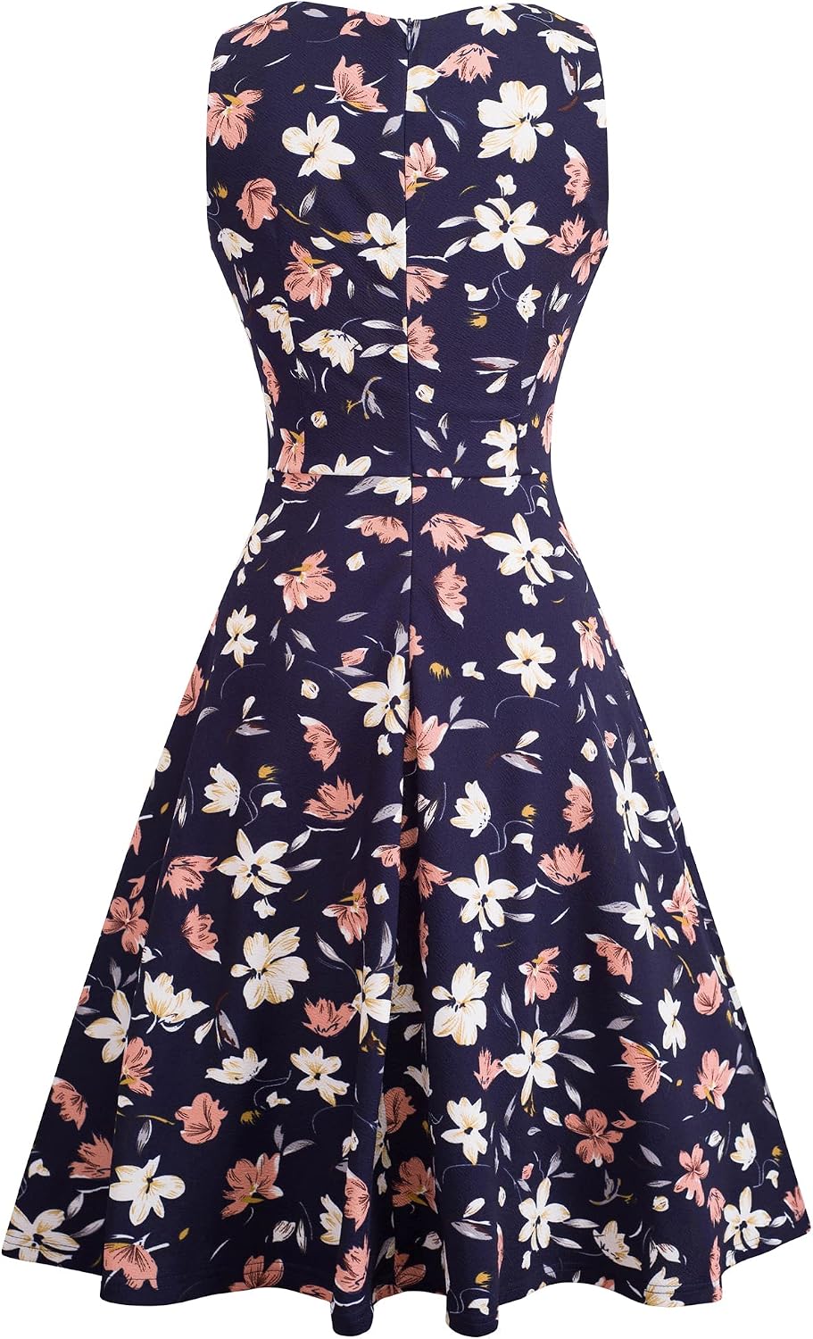 HOMEYEE Damen Vintage Rundhalsausschnitt Blumen Bestickt Knielang Elegant Cocktailkleid UKA079 S Dun