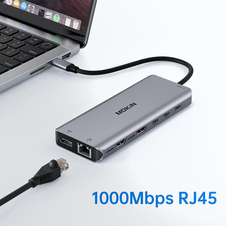 Docking Station USB C Triple Display Dockingstation Dual HDMI Displayport, USB C Hub 2 Monitor Displ