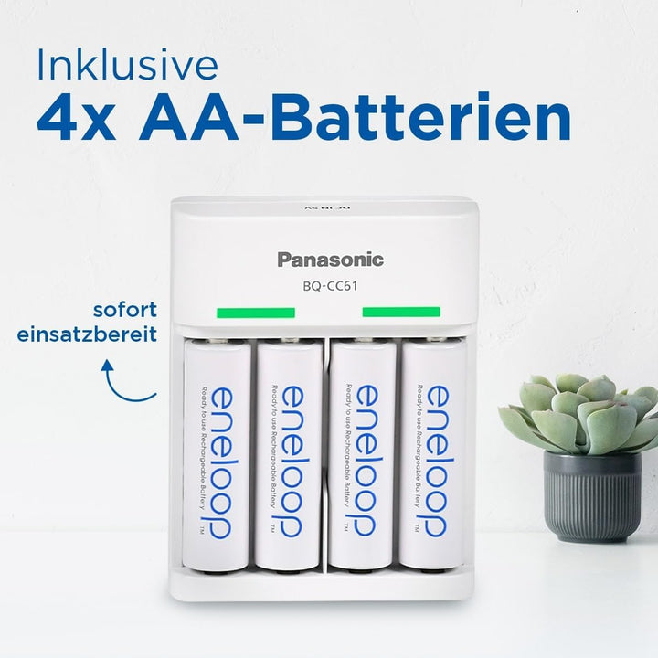 Panasonic eneloop Basic USB Ladegerät für 2oder4 AA/AAA NI-MH-Akkus, 6 Sicherheitsfunktionen, MicroU