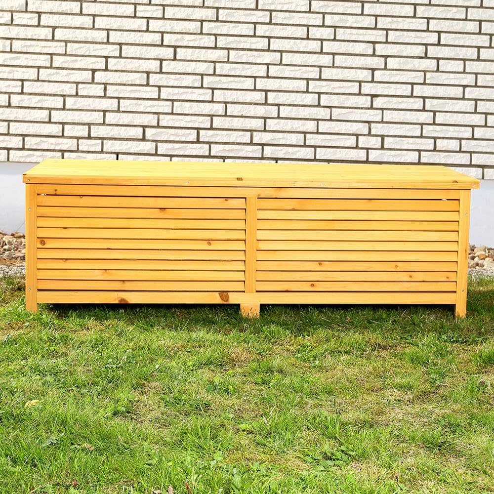 Melko Auflagenbox Kissenbox Gartenbox mit klappbarem Deckel, regenfest, aus Holz, 46 x 140 x 52 cm,