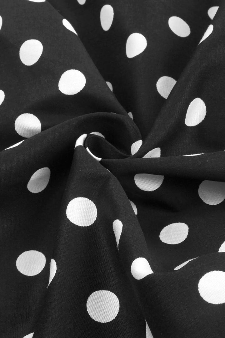 AXOE Damen A-Linie Kleid 60er Jahre Rockabilly 3/4 Ärmel Scharz/Gepunketes L, Scharz/Gepunketes L