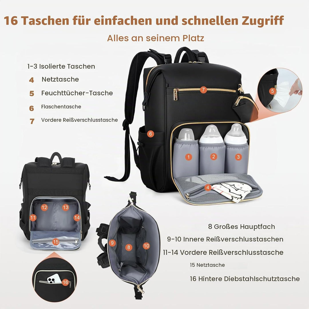 Lekesky Wickelrucksack Gross, Baby Wickeltasche Rucksack mit Wickelunterlage &amp; Kinderwagengurten, Mu
