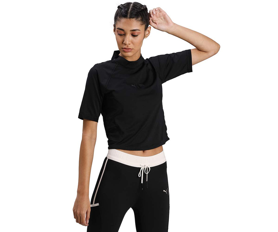 PUMA Damen Train First Mile Mock Neck Tee T-Shirt XS Puma Black, XS Puma Black