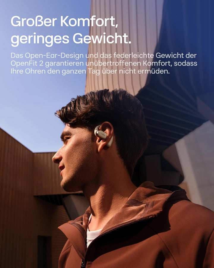 SHOKZ OpenFit 2 Open-Ear-Kopfhörer, True-Wireless-Bluetooth-Ohrhörer mit Mikrofon, Ohrbügel-Open-Ear