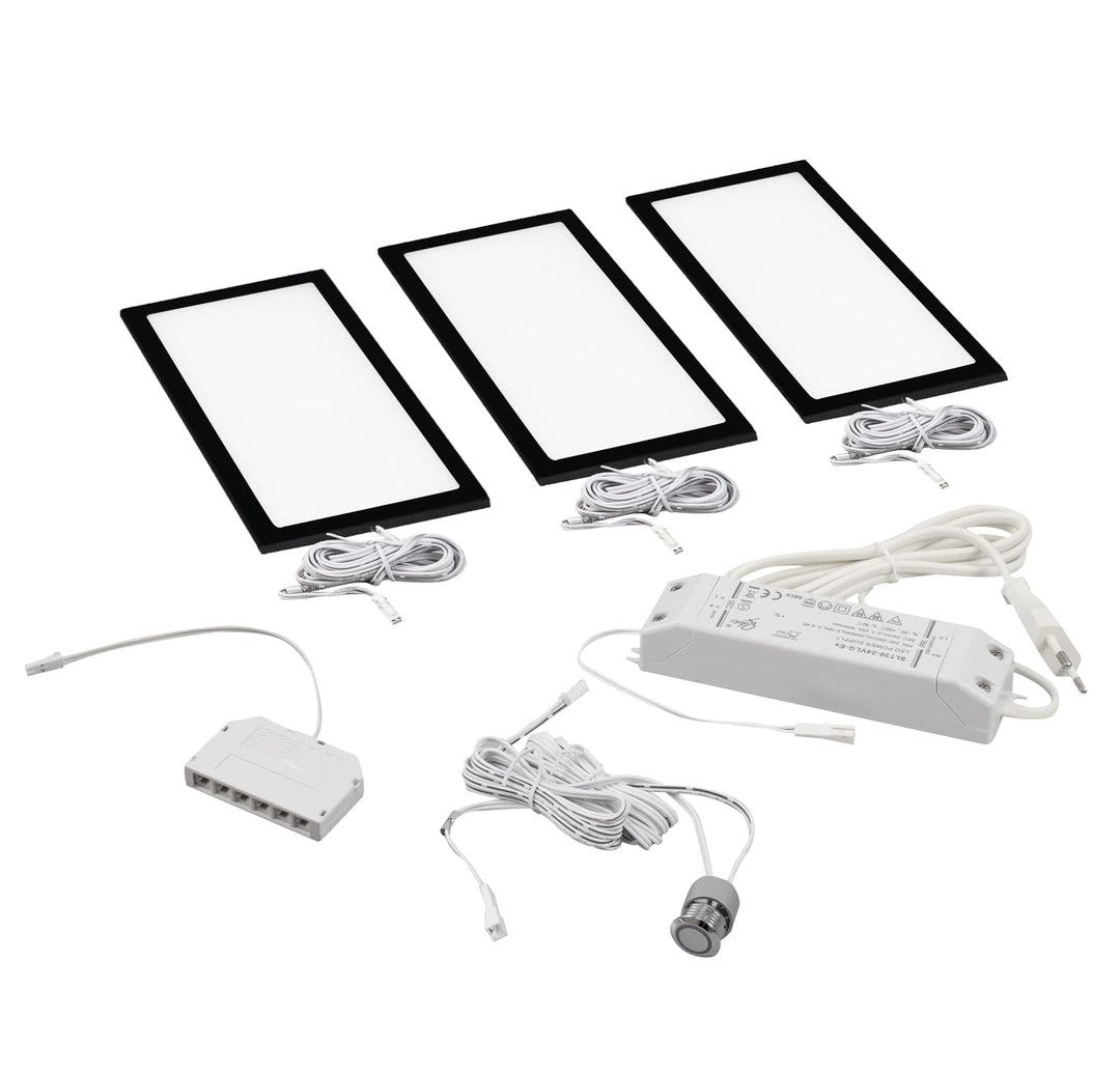LED Unterbauset 3er Set 6W 24V warm weiss 300lm mit Touch-Sensor dimmbar Flächenlicht Küchenleuchte