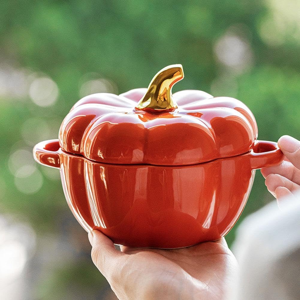 GHYJPAJK Ofenfeste Kürbisschalen, Kürbis-Schalen, Auflaufförmchen mit Deckel, Kürbis-Topf, Halloween