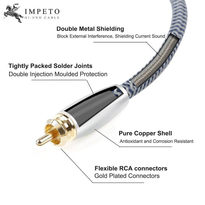 Impeto Subwoofer Kabel Y Cinch 2 auf 1 Subwoofer Cable RCA 2 auf 1 Audiophile HIFI Cinch-Y-Kabel, Au