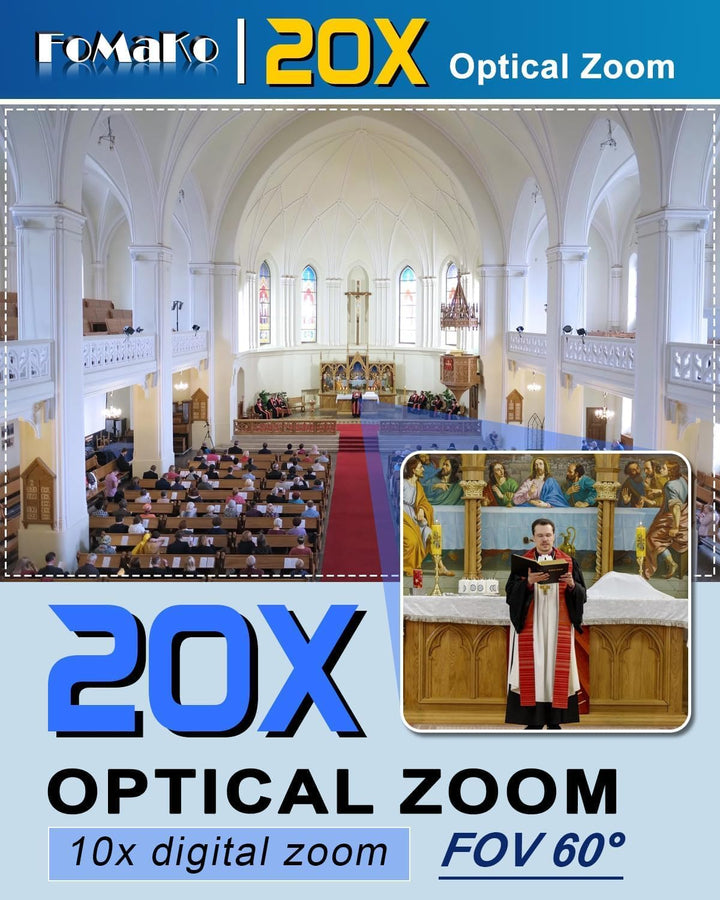 FoMaKo 4K PTZ NDI Kamera Set mit NDI PTZ Controller, NDI HX3 KI-Tracking 20x Optischer Zoom, mit HDM