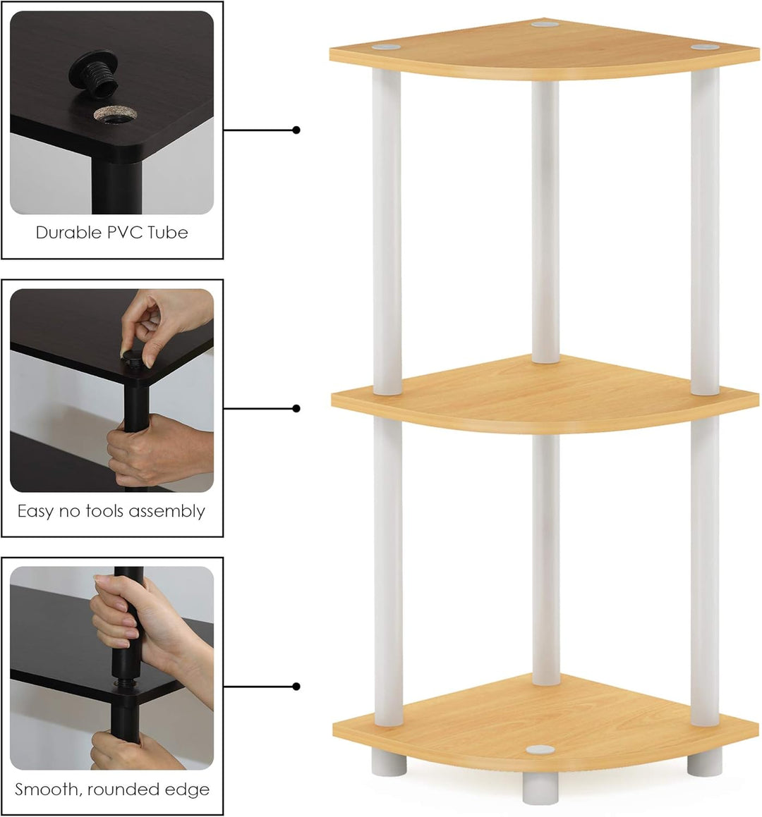 Furinno kompaktes Eck-Mehrzweck-Regal mit 3 Ebenen, Buche/Weiss, 29.46 x 29.46 x 75.18 cm Buche/Weis