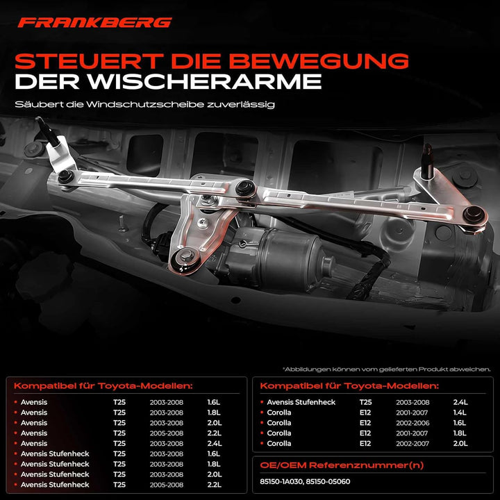 Frankberg 1x Scheibenwischer Wischergestänge ohne Motor Vorne Kompatibel mit Avensis T25_ 1.6L-2.4L