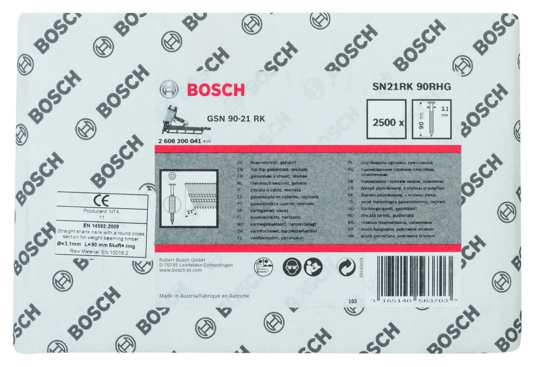Bosch 2500x PRO SN21FH RG, Streifennagel, 21° Vollkopf (Länge 90 mm,) 90 mm Gerillt / Feuerverzinkt,