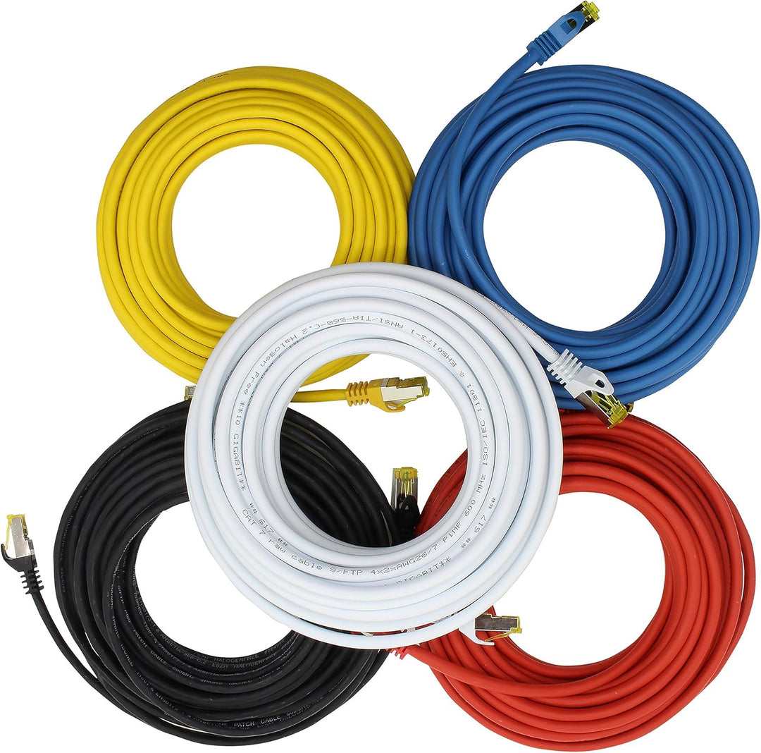 1aTTack.de Cat.7 Netzwerkkabel 5m 5 Farben 5 Stück Cat7 Ethernetkabel Netzwerk LAN Kabel Rohkabel 10