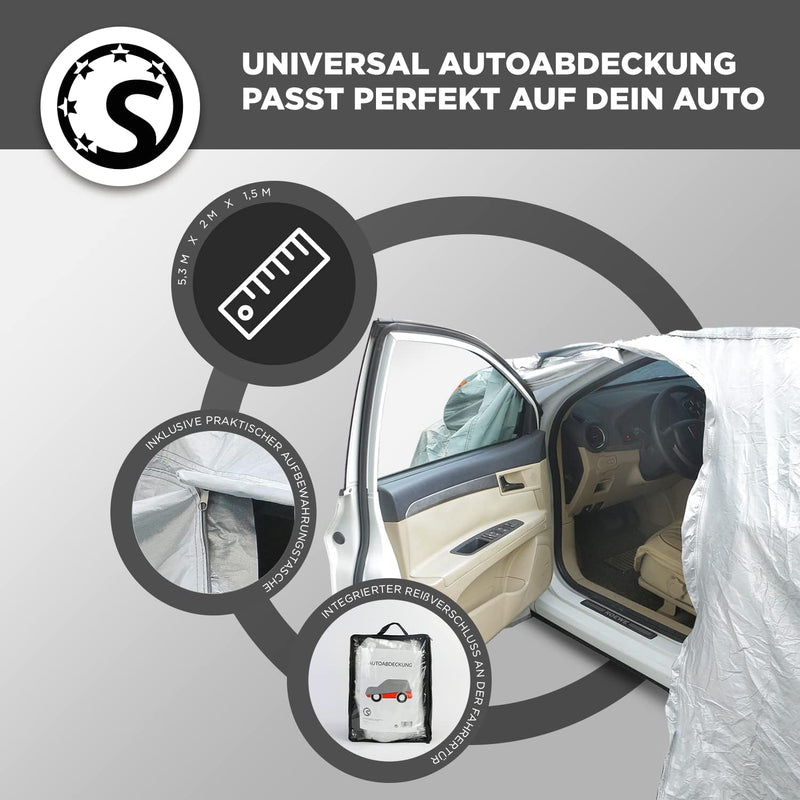 Suitline Autoabdeckung (530 x 200 x 150 cm) - Universal Auto Abdeckplane Winddicht, wasserdicht & st