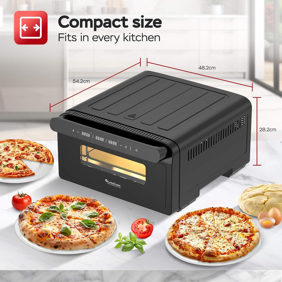TurboTronic Pizzaofen bis 430 °C perfekte Pizza (30 cm) in 2 Minuten inkl. Pizzastein & Pizzaschiebe
