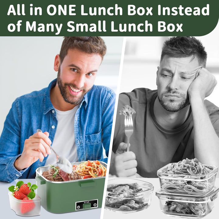 Elektrische Lunchbox 100W, 3-in-1 tragbare beheizte Lunchbox, Herausnehmbare Edelstahl-Brotdose, 12V