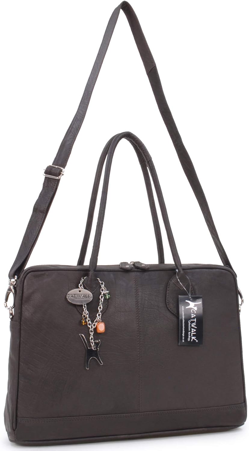 Catwalk Collection Handbags - Leder - Umhängetasche/Schultasche/Organizer/Arbeitstasche für Damen/Ar