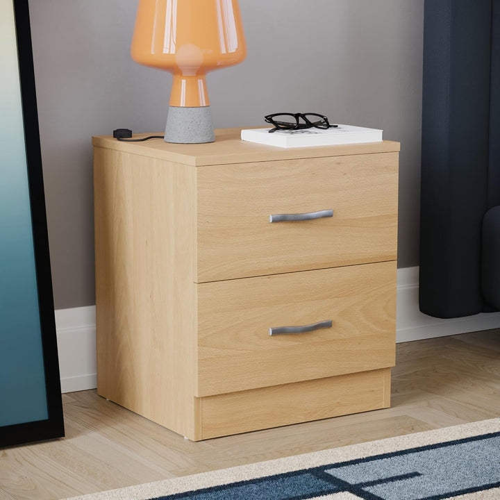 Vida Designs Nachttisch, Kiefer, 2 Schubladen mit Metallgriffen und -schienen, einzigartige Schublad