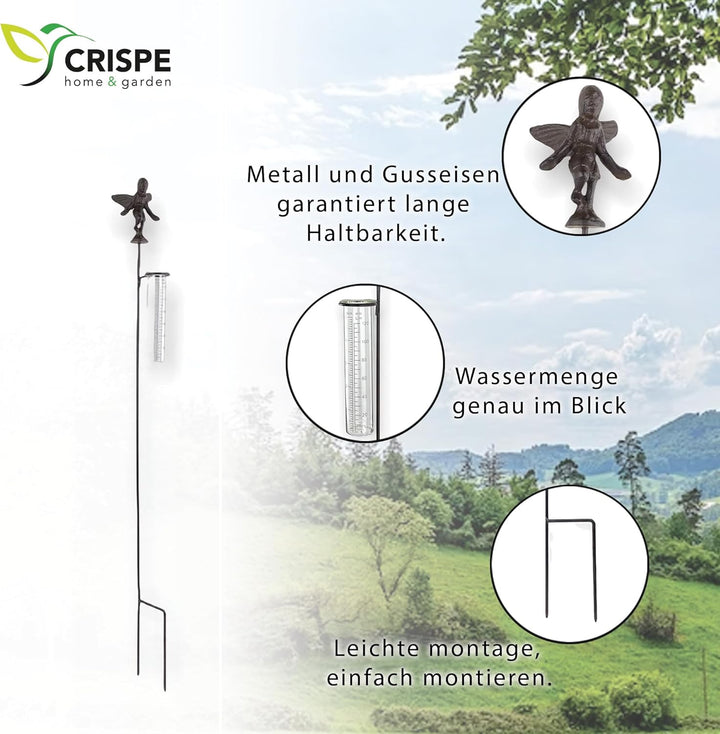 Crispe home & garden Regenmesser - Elfe - dekorativ und robust - Höhe 84 cm - Niederschlagsmengenmes