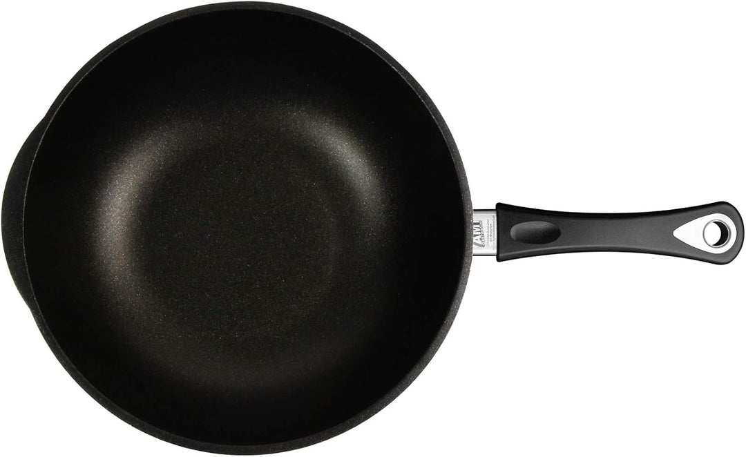 AMT Gastroguss Wok 32 cm Ø, 10 cm hoch, Wokpfanne, nicht induktionsgeeignet, fester Stiel, Lotan® An