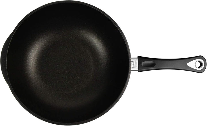 AMT Gastroguss Wok 32 cm Ø, 10 cm hoch, Wokpfanne, nicht induktionsgeeignet, fester Stiel, Lotan® An
