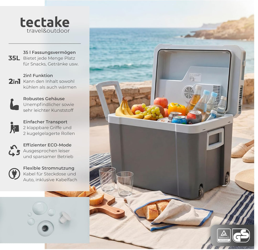 tectake® elektrische Kühl- und Wärmebox, 35 l Fassungsvermögen, mit ECO-Modus, Steckdosen- und Autoa