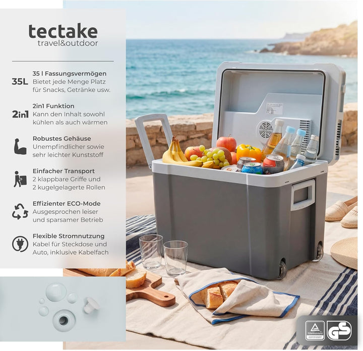 tectake® elektrische Kühl- und Wärmebox, 35 l Fassungsvermögen, mit ECO-Modus, Steckdosen- und Autoa