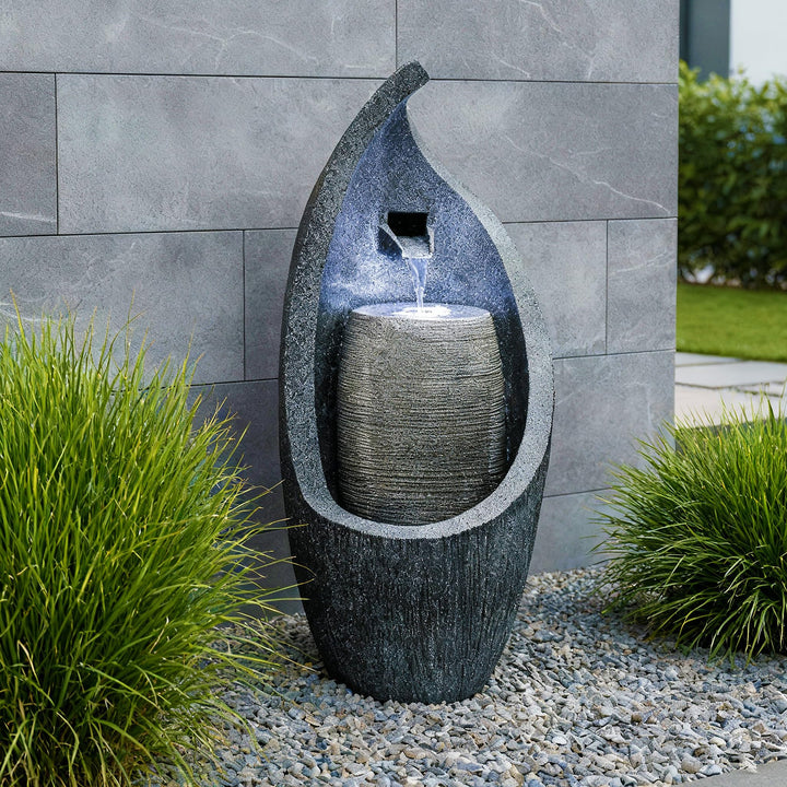 Moderner Gartenbrunnen mit LED Beleuchtung 83 cm Zimmerbrunnen Springbrunnen BK704 Wasserspiel Stein