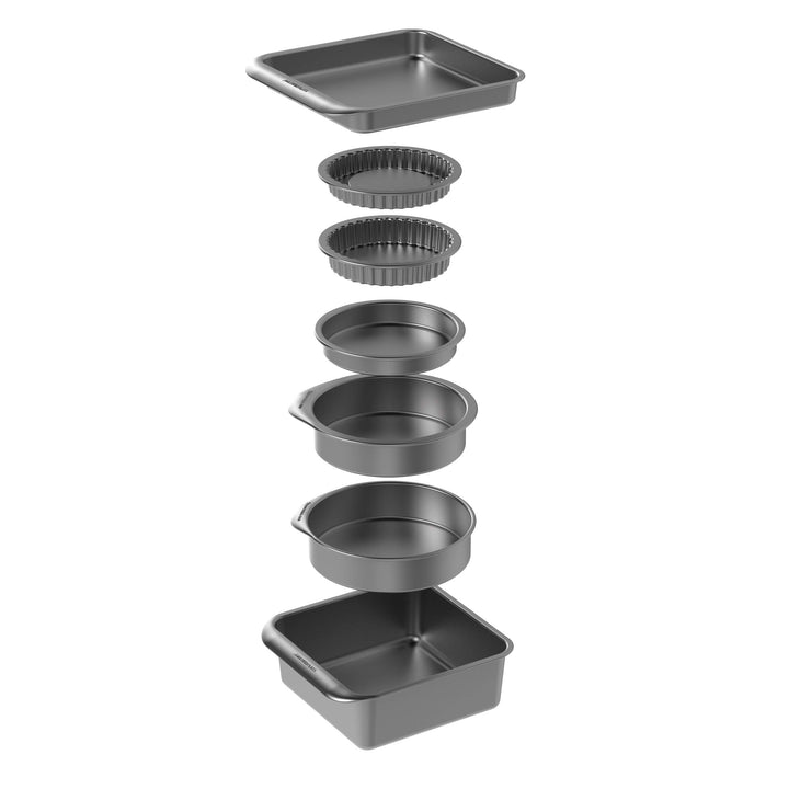 MasterClass Smart Space Backformen-Set 7-teilig, antihaftbeschichtet und stapelbar mit 1 x Bratform,