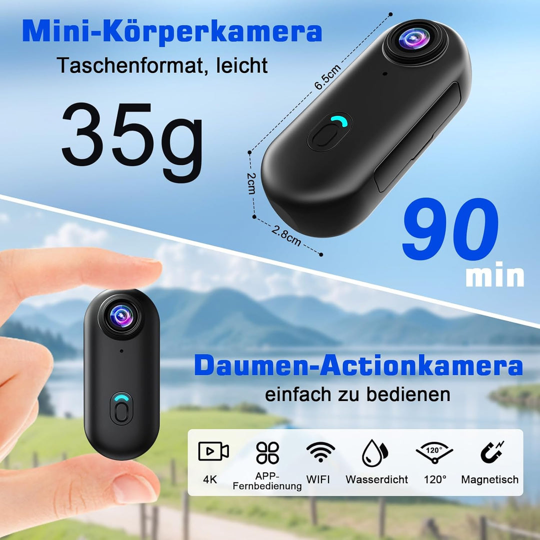 Action Kamera WiFi 4K, wasserdichte Sport-Mini-Actionkamera, Mini-Körperkamera, Kleine Action-Kamera