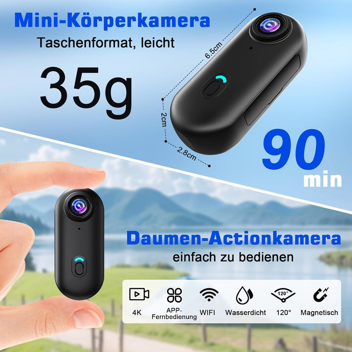 Action Kamera WiFi 4K, wasserdichte Sport-Mini-Actionkamera, Mini-Körperkamera, Kleine Action-Kamera