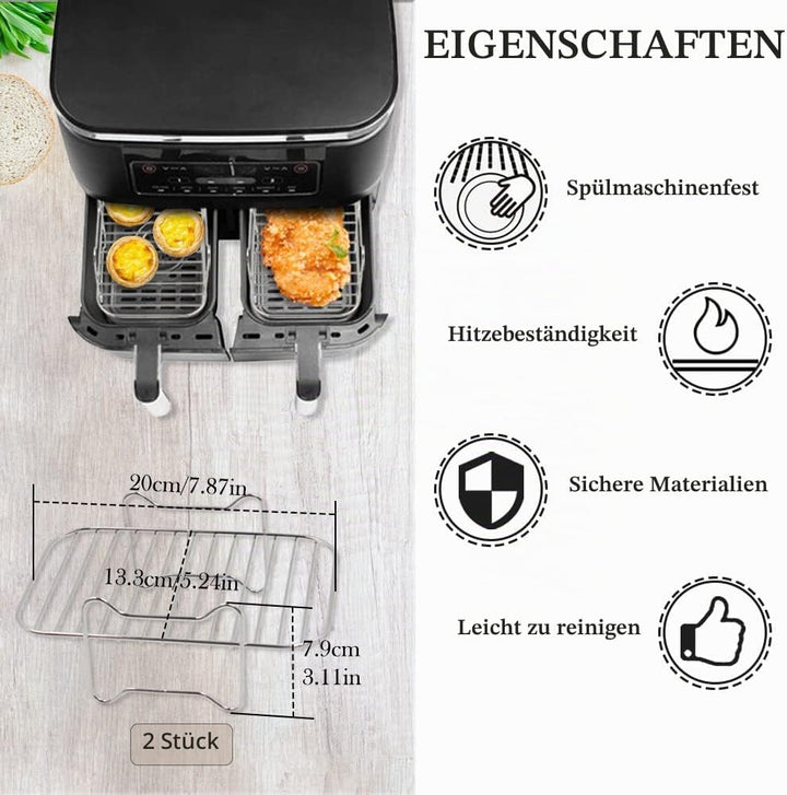 2Stücke 304 Edelstahl Heissluftfritteuse Grillrost mit 100 Stücke Backpapier kompatibel mit Ninja Fo