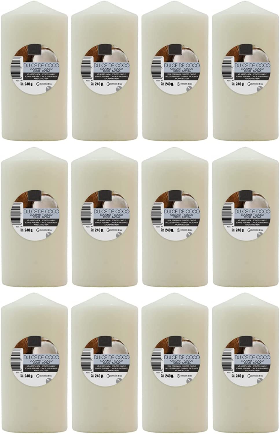 12x Süsse Kokosnuss Duftkerzen Gross XXL 120 x 57 mm - Aromakerzen, Tolle Dauer (34-36 Stunden) und