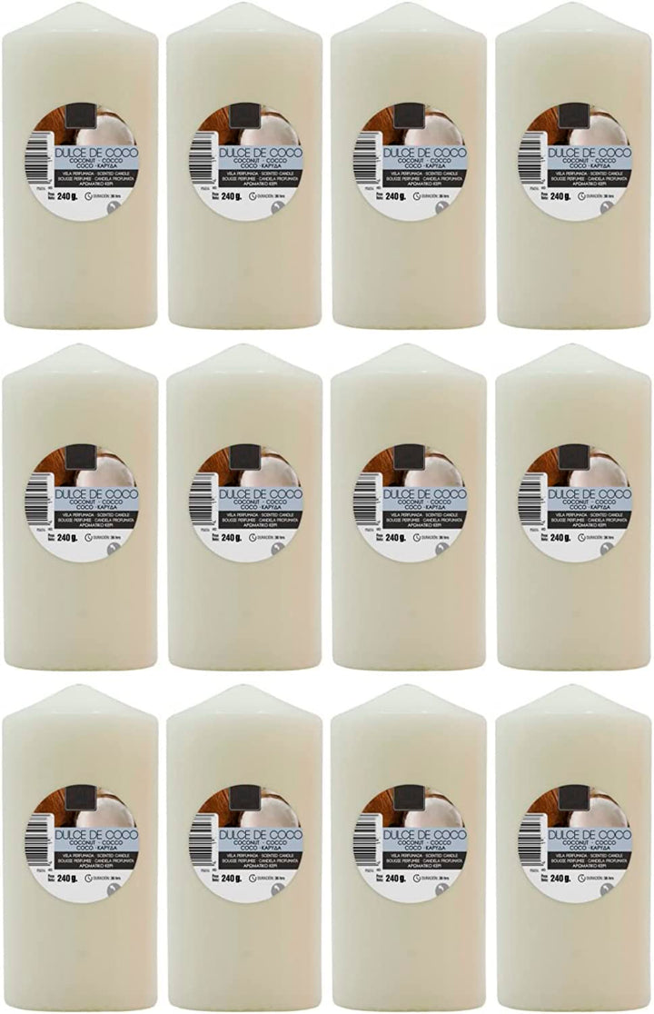 12x Süsse Kokosnuss Duftkerzen Gross XXL 120 x 57 mm - Aromakerzen, Tolle Dauer (34-36 Stunden) und