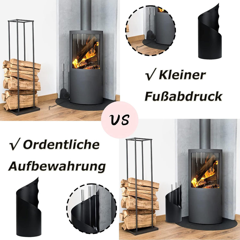 LZQ Kaminbesteck Schwarz 4-tlg. Modern Edelstahl Kaminzubehör, Kaminofen Zubehör Set mit Schürhaken,